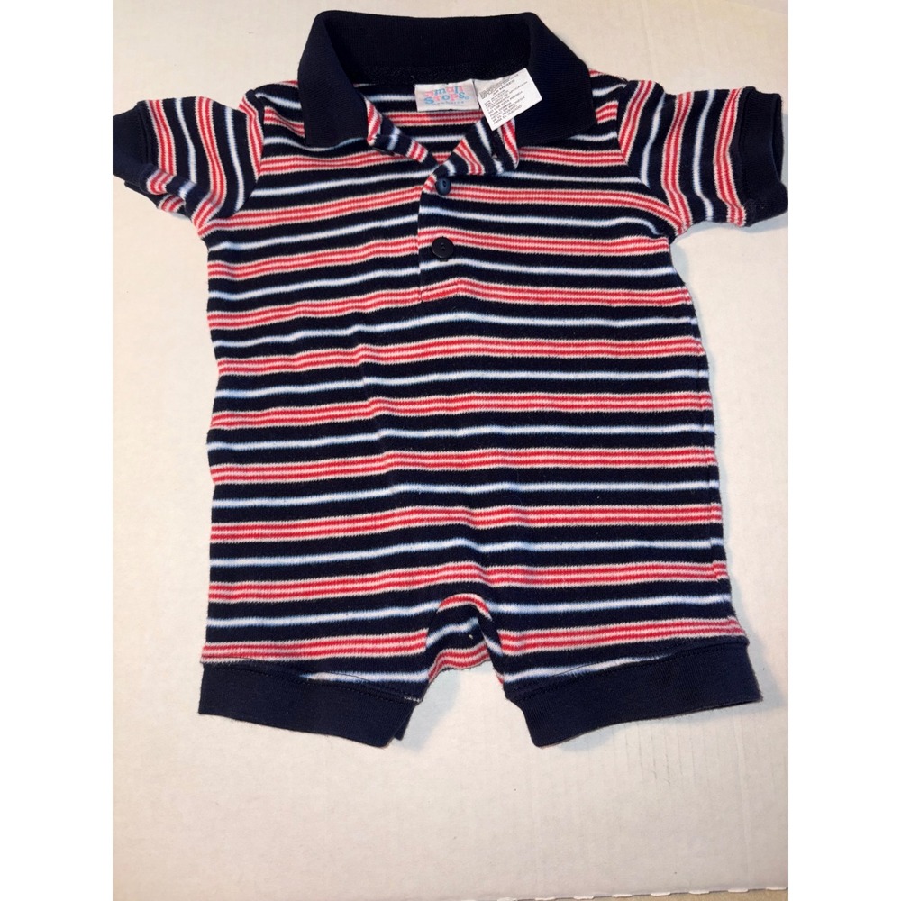 Small Steps Striped Polo Romper Short Sleeve One Piece Outfit 3-6 Months VTG